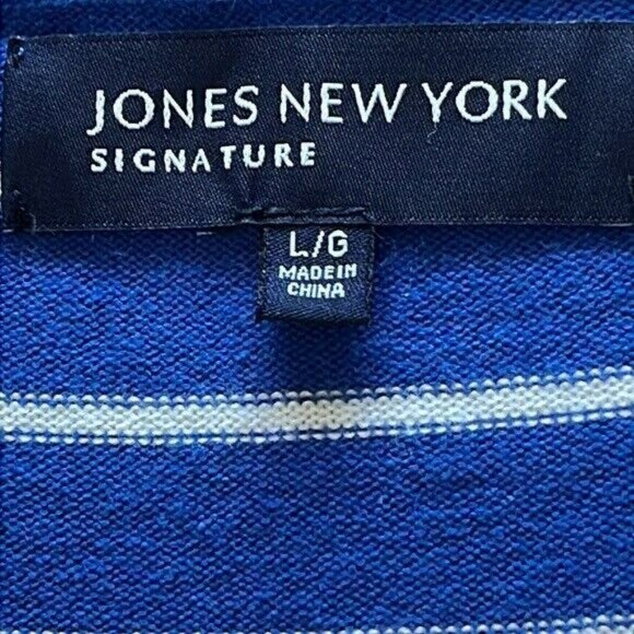 Jones New York Cardigan Sweater, Open Front with Drawstring, Blue and White, L - Picture 8 of 10